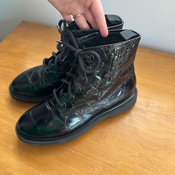 AGL Women’s Moreen Black Embossed Leather Lace-Up Combat Boot - Picture 11 of 13